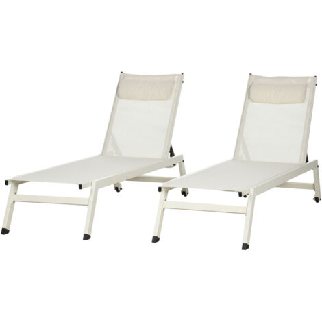 Outsunny Sedia Sdraio 2pz in Alluminio e Poliestere Traspirante Beige