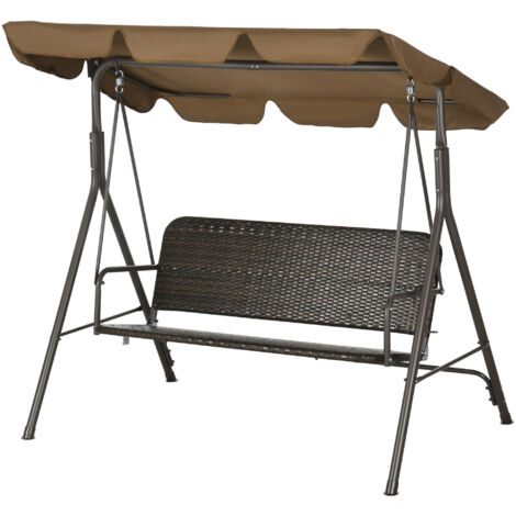 Outsunny Dondolo da Giardino 3 Posti in Rattan PE con Tettuccio Regolabile