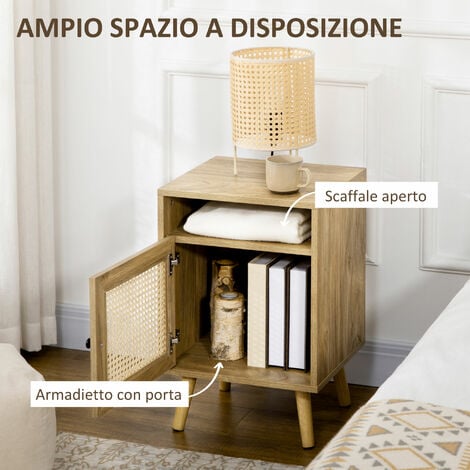 HOMCOM Comodini stile Boho in Rattan Truciolato e MDF per Camera e Soggiorno