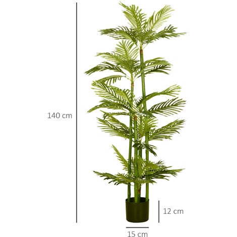 HOMCOM Pianta Finta Verde di Palma con 45 Foglie e 5 Rami con Vaso Ø15x12 cm