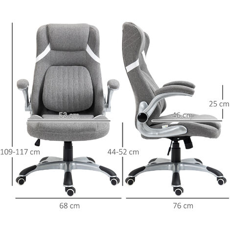 Vinsetto Sedia Da Ufficio Girevole In Tessuto Effetto Lino, Altezza Regolabile, Inclinazione Regolabile, Nero, Portata 120 Kg