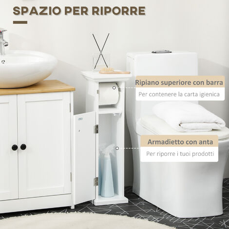 Mobiletto Salvaspazio Bagno Mobile in Legno MDF Bianco con Cassetti  48x16x58cm