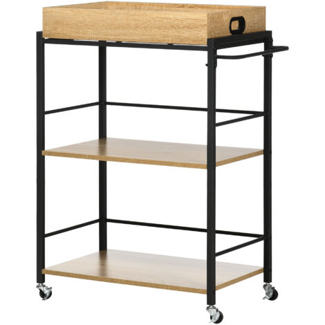 HOMCOM Carrello Cucina 3 Ripiani Vassoio Rimovibile e Ruote Stile Industriale