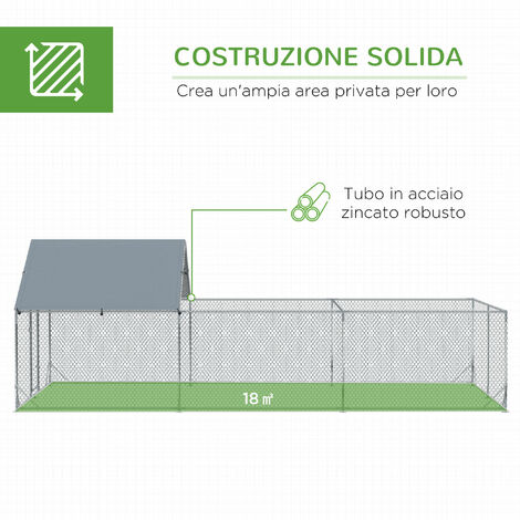 PawHut Pollaio per Galline in Acciaio Zincato e PE per Uso Esterno Grigio