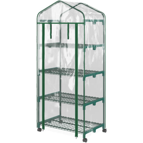 Outsunny Serra per Piante Verticale e 4 Ripiani Acciaio e PVC Verde 69x50x165cm