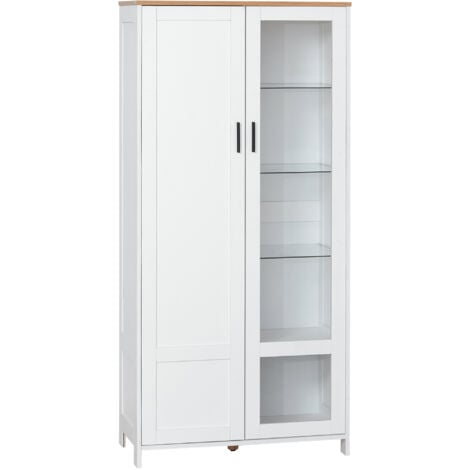 HOMCOM Credenza Cucina a 2 Ante in Legno e Vetro con Mensole Regolabili