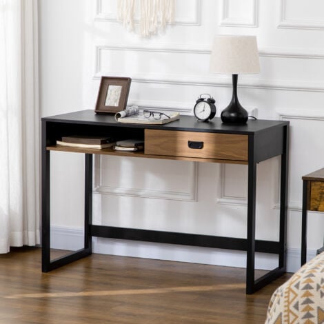 HOMCOM Scrivania per Ufficio e Casa con Cassetto Stile Industriale Noce/Nero