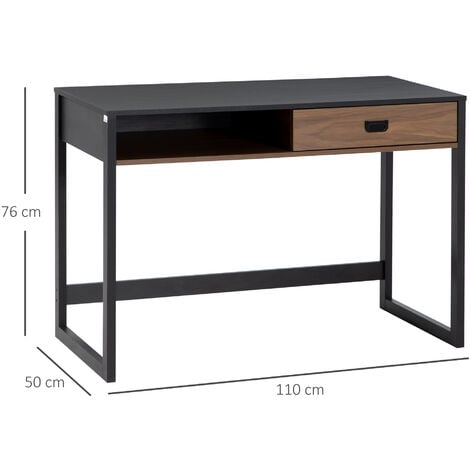 HOMCOM Scrivania per Ufficio e Casa con Cassetto Stile Industriale Noce/Nero