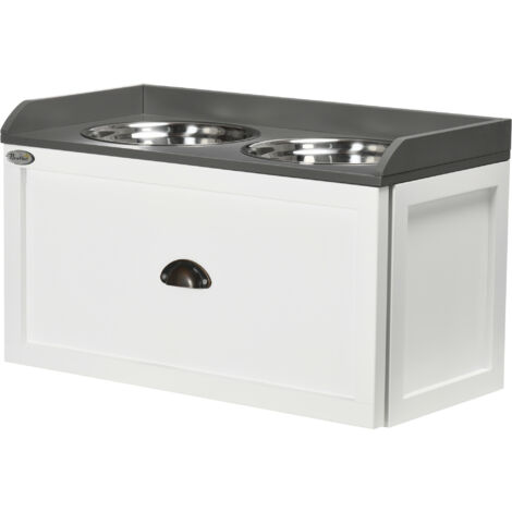 PawHut Portaciotole per Cani Rialzate in Acciaio Inox e Legno con Cassetto