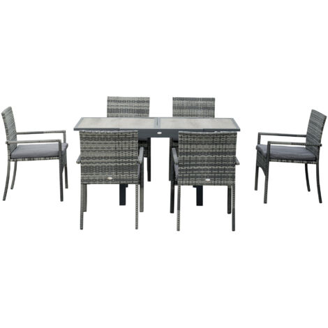 Set Tavolo Da Giardino 9 Pezzi Outsunny Con Sedie, Poggiapiedi E Cuscini - Grigio, Acciaio, PSPC