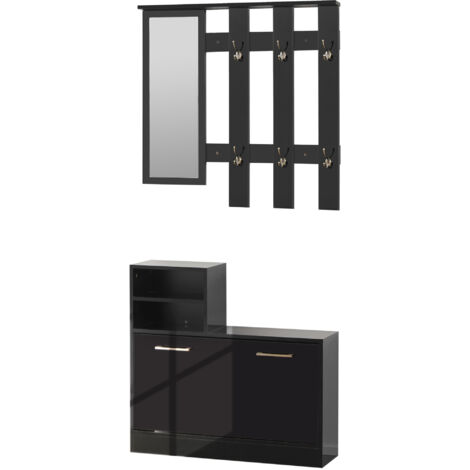 HOMCOM Panca porta scarpe Panca da ingresso con ripiano e vano nascosto con coperchio a cerniera - legno dim. 84L x 39,5L x 61H cm rovere e nero