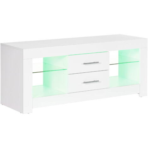 HOMCOM Mobile TV con Luci LED 12 Colori e Telecomando in Legno e Vetro Bianco (1/5)