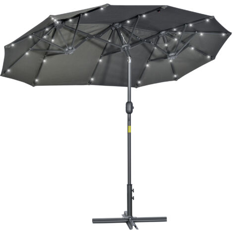 Outsunny Ombrellone doppio Con Luci Solari e Base a croce 295x150x219cm Grigio