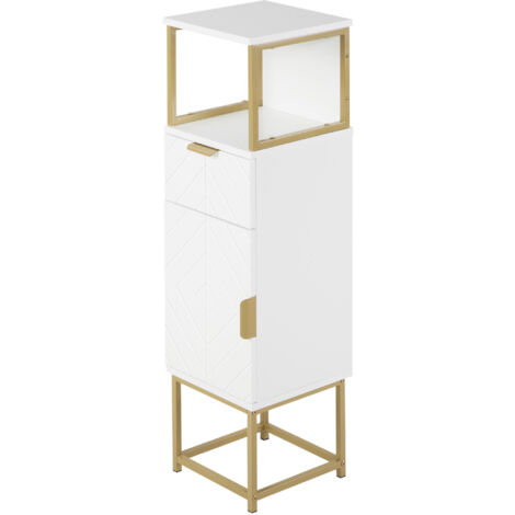 FIONESO Armadietto Da Bagno Alto Bianco Con 6 Ripiani Regolabili E Cassetto, Mobile Stretto Per Piccoli Spazi, 37,6x29,9x167,9 Cm - 3
