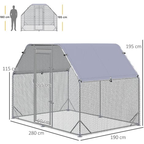 PawHut Recinto per Galline coperto Pollaio da Giardino 4-6 Polli 280x190x195cm