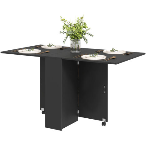 HOMCOM Tavolo Pieghevole in Legno con Ruote per 4-6 Persone 75x140x74cm Nero