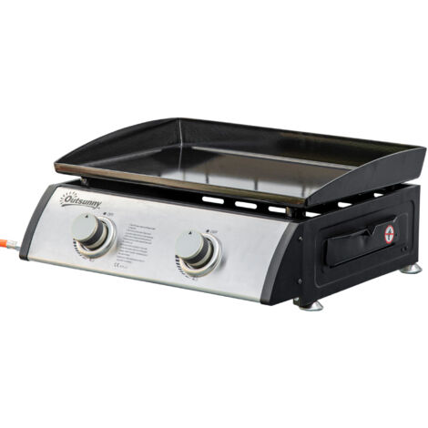 Outsunny Piastra Antiaderente Barbecue a Gas da Tavolo 2 Bruciatori Potenza 6kW