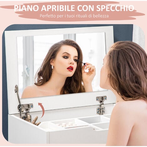 HOMCOM Tavolo Trucco con Specchiera, Cassetto e Sgabello Abbinato in Legno