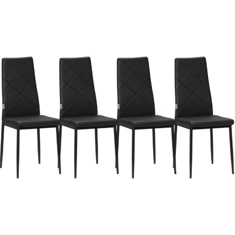 Homcom – Set di 4 sedie da pranzo in finta pelle – Schienale alto con cuciture a diamante – Gambe in acciaio – Per cucina, soggiorno, ufficio, camera da letto – Nero (1/5)