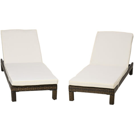 Outsunny Set 2 Lettini Sdraio in Rattan PE con Schienale Reclinabile 5 Livelli