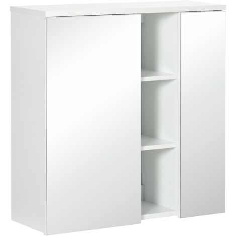 Armadietto Bagno Con Specchio 60x20x61cm - Mobile Con Mensole Regolabili E Ante, Bianco - Foto 7