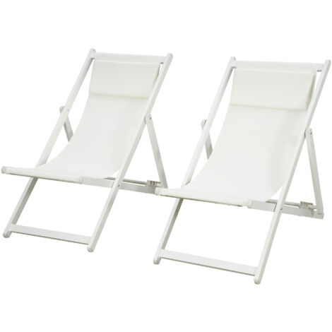 Outsunny Set 2 Sedie Poltrona Sdraio da Esterni, Pieghevoli e Reclinabili, Beige