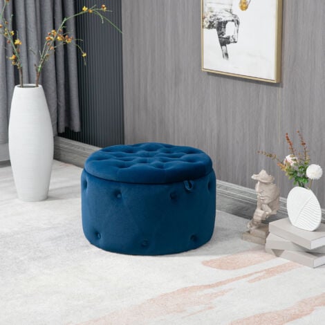 Pouf Contenitore Con Coperchio In Velluto Con Bottoni Trapuntati Viola