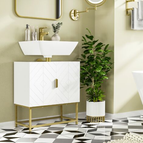 kleankin Mobile Sottolavabo per Bagno con Armadietto 2 Ante in Legno e Acciaio