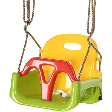 Outsunny Altalena per Bambini 3 in 1 da Interno ed Esterno, Altalena da Giardino per Neonati e Bimbi 9-36 Mesi, Corda Regolabile 120-180 cm e Cintura di Sicurezza, 42x33x120-180 cm, Verde (1/5)