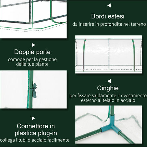 Serra Da Giardino Outsunny 250x100x80cm - Struttura Acciaio, Copertura PVC, Verde Trasparente - Foto 2