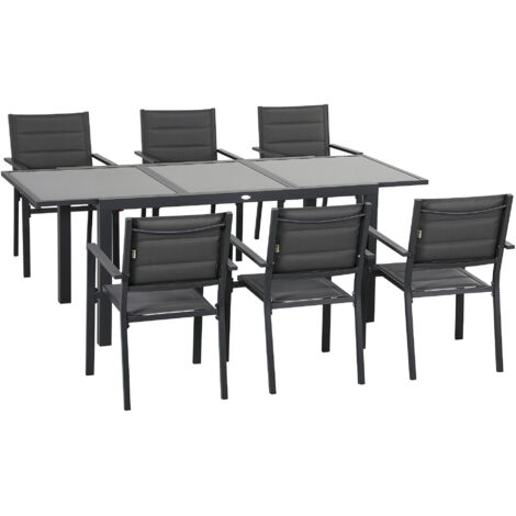Outsunny Set 7pz Tavolo Rettangolare e 6 Sedie da Esterno in Alluminio