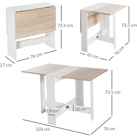 HOMCOM Tavolo Moderno Pieghevole Multiuso in Legno 103x76x73.5cm Rovere Bianco