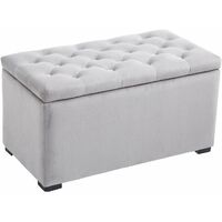 HOMCOM Set 3 Pezzi Pouf Contenitore con 2 Sgabelli in Velluto Grigio