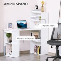 HOMCOM Scrivania Computer con Libreria Salvaspazio Porta PC per Ufficio Studio Bianco 120x55x120cm