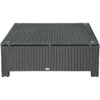 Ousunny Tavolino da Giardino in Rattan PE con Piano in Vetro Temperato Nero