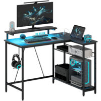 HOMCOM Scrivania Gaming a L Reversibile con LED, Prese USB e Ripiani Nero