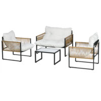Outsunny Set da Esterno 4 Pezzi in Rattan con Divanetto, 2 Sedie e Tavolino Nero