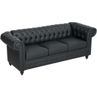 HOMCOM Divano Classico 3 Posti Stile Chesterfield Trapuntato in Finta Pelle Nero