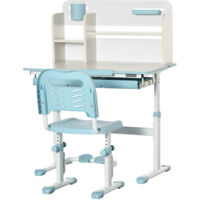 HOMCOM Set Sedia e Scrivania per Bambini 3+ Anni Regolabile con Cassetto Blu