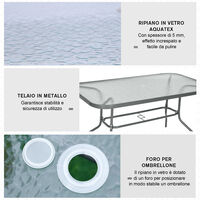 Tavolo Da Giardino Rotondo Outsunny Con Foro Per Ombrellone - Piano In Vetro, Struttura Acciaio, Nero, Diametro 106.5cm