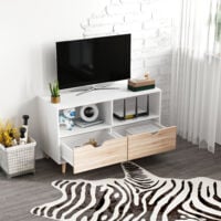 Homcom Mobiletto Porta TV in Legno Design Moderno con 2 Cassetti e 2 Ripiani Bianco e Color Legno