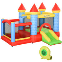 Outsunny Castello Gonfiabile Gigante per Bambini con Piscina, Scivolo e Canestro