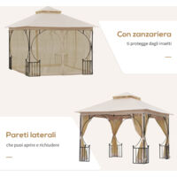 Gazebo Da Giardino 3x3m Impermeabile Con Zanzariere - Grigio, Poliestere, Telaio In Acciaio - Foto 7
