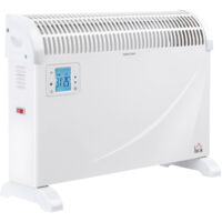 HOMCOM Stufa Elettrica Termoventilatore da Parete e da Appoggio, Temperatura Regolabile e Timer, 58.5x20x43cm - Bianco