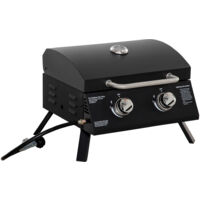 Outsunny Barbecue a Gas Pieghevole con Coperchio e 2 Bruciatori