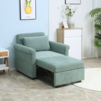 HOMCOM Poltrona Letto Singolo con Schienale Reclinabile in Velluto,  100x88x83cm, Verde Scuro