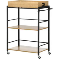 HOMCOM Carrello Cucina 3 Ripiani Vassoio Rimovibile e Ruote Stile Industriale
