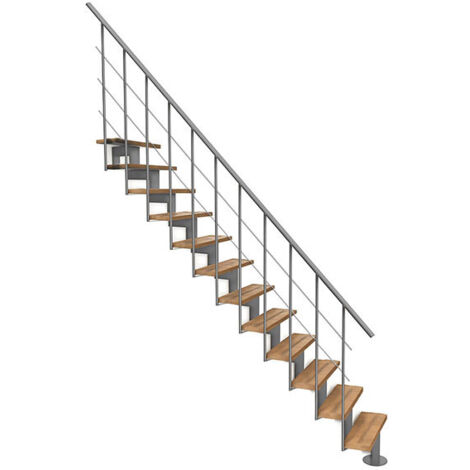 Gerade Treppe 13 Stufen - erreichbare Höhe 2.78 bis 3.36m- Breite 80cm - graue Struktur und Buchestufe - COMFO80/I/GB-13