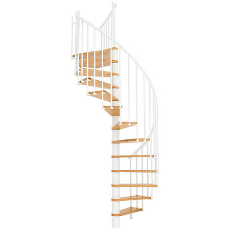 Wendeltreppe 11 Stufen - erreichbare Höhe 2.09 bis 2.59m - Durchmesser 140cm - weiße Struktur und Buchestufe - BERL140-BH-11