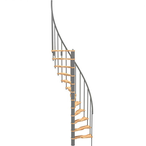 Wendeltreppe 9 Stufen - erreichbare Höhe 1.90 bis 2.35m - graue Struktur und Buchestufe - Durchmesser 120cm - SUON120/GH-9